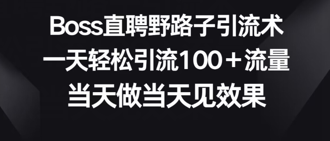 Boss直聘野路子引流术，一天轻松引流100+流量，当天做当天见效果-沐颜网创资源