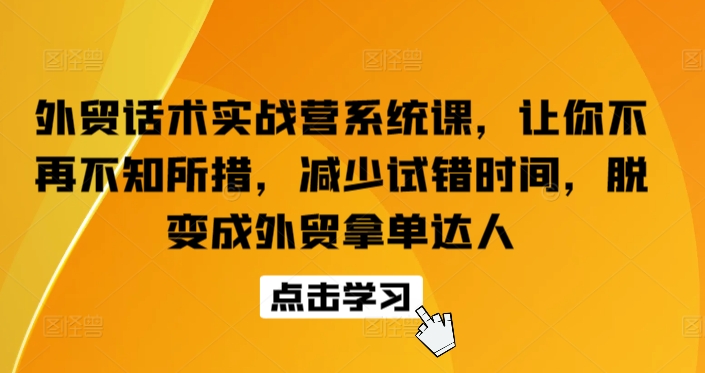 外贸话术实战营系统课，让你不再不知所措，减少试错时间，脱变成外贸拿单达人-沐颜网创资源