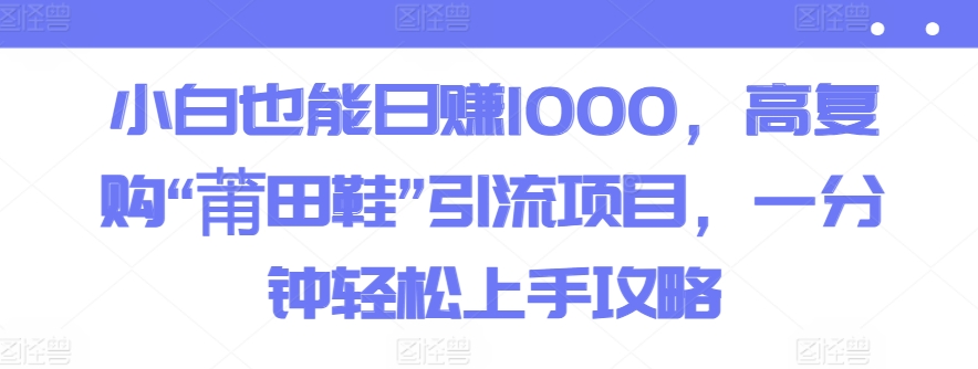 小白也能日赚1000，高复购“莆田鞋”引流项目，一分钟轻松上手攻略-沐颜网创资源
