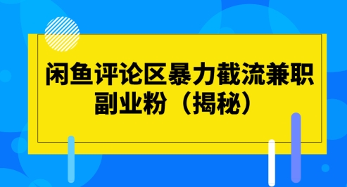闲鱼评论区暴力截流兼职副业粉(揭秘)-沐颜网创资源