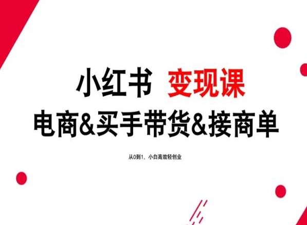 2024年最新小红书变现课，电商&买手带货&接商单，从0到1，小白高效轻创业-沐颜网创资源