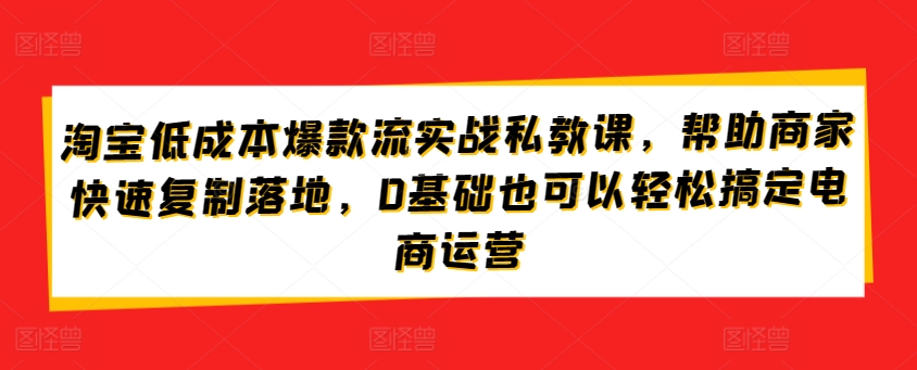 淘宝低成本爆款流实战私教课，帮助商家快速复制落地，0基础也可以轻松搞定电商运营-沐颜网创资源