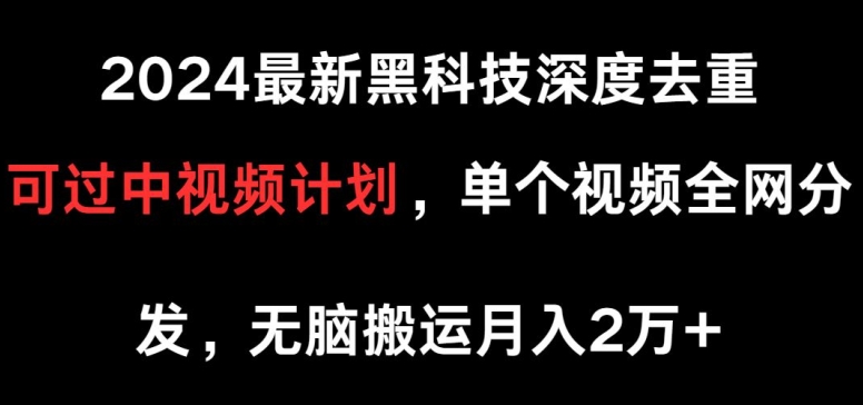 2024最新黑科技深度去重，可过中视频计划，单个视频全网分发，无脑搬运-沐颜网创资源