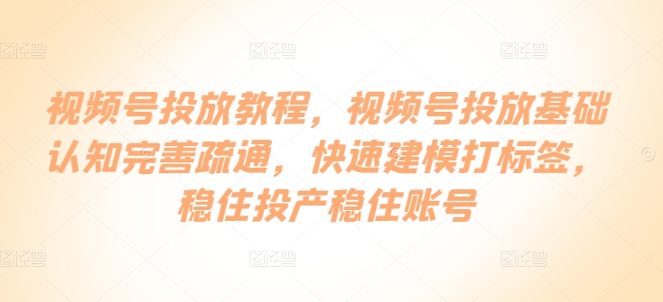 微信视频号推广实例教程，微信视频号推广基础认知健全输通，快速建模添加标签，控住建成投产控住账户-沐颜网创资源