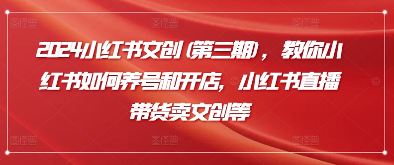 2024小红书文创(第三期)，教你小红书如何养号和开店，小红书直播带货卖文创等-沐颜网创资源