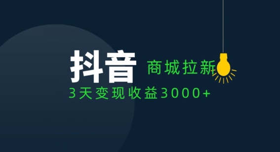 抖音商城引流客户，3天转现盈利3000-沐颜网创资源