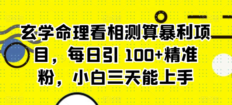 风水玄学八字命理算命计算赚钱项目，每日引 100 精准粉，新手三天可以上手-沐颜网创资源