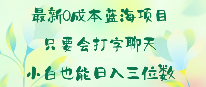 全新0成本费蓝海项目 只要会打字聊天 新手也可以日入一张-沐颜网创资源