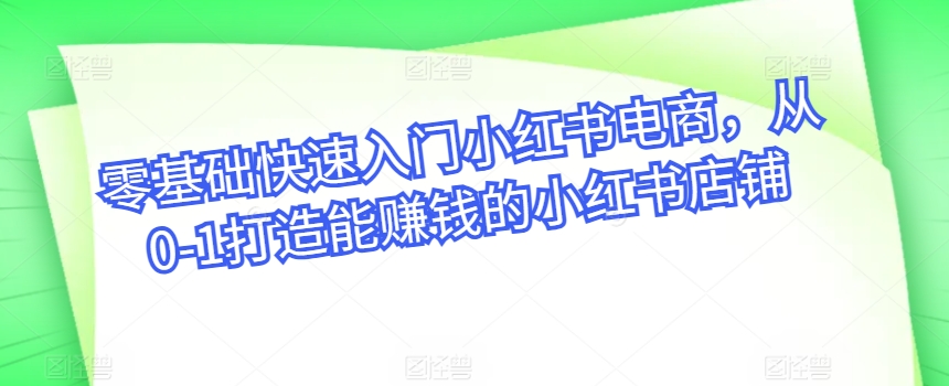 零基础快速入门小红书电商，从0-1打造能赚钱的小红书店铺-沐颜网创资源