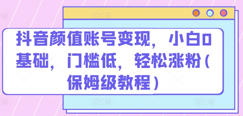 抖音颜值账号变现，小白0基础，门槛低，​轻松涨粉(保姆级教程)【揭秘】-沐颜网创资源