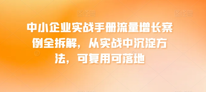 中小型企业实战演练指南流量增长实例全拆卸，从训练中沉积方式，复用可落地式-沐颜网创资源
