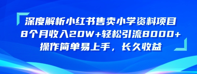深度解读小红书的出售小学资料新项目，实际操作简单易上手，长期盈利-沐颜网创资源