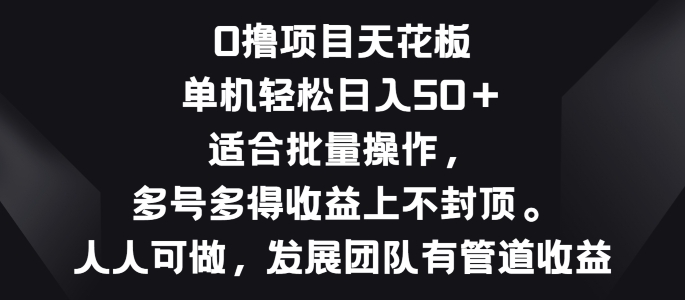零撸新项目吊顶天花板，单机版一天 50 适宜批量处理，多号多到盈利无限制-沐颜网创资源