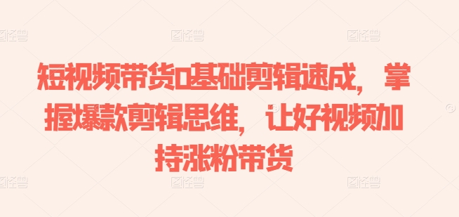 短视频卖货0基本视频剪辑速学，把握爆品剪辑思维，让好看的视频扶持增粉卖货-沐颜网创资源