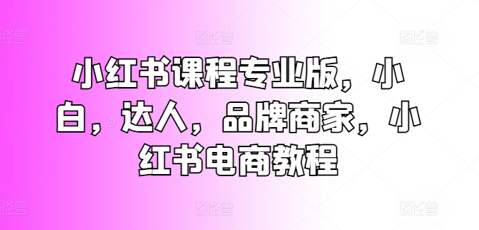 小红书课程专业版，小白，达人，品牌商家，小红书电商教程-沐颜网创资源