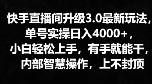 快手直播平台更新3.0全新游戏玩法，新手快速上手，两双手就会干，内部结构聪慧实际操作，无限张力-沐颜网创资源