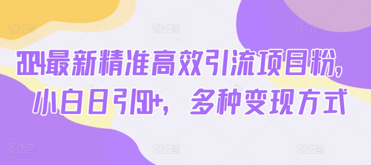 2024全新高效便捷引流项目粉，新手日引50 ，多种多样变现模式-沐颜网创资源