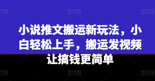 小说推文运送新模式，新手快速上手，运送上传视频让弄钱更方便-沐颜网创资源