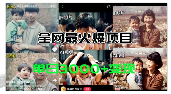 各大网站爆红的AI让老照片动起来实例教程，借势营销日赚3k ，含有完全免费专用工具一键可生成【揭密】-沐颜网创资源
