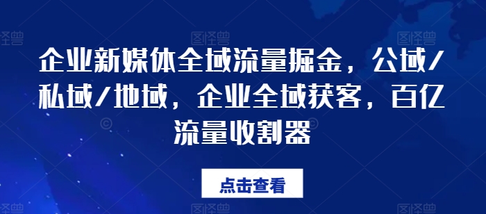 企业新媒体全域流量掘金队，公域流量/公域/地区，公司示范区拓客，百亿元总流量收种器-沐颜网创资源