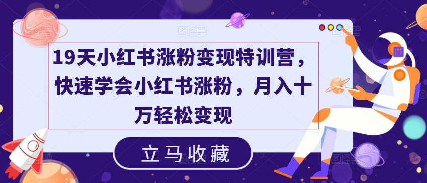 19天小红书涨粉变现特训营，快速学会小红书涨粉，月入十万轻松变现-沐颜网创资源