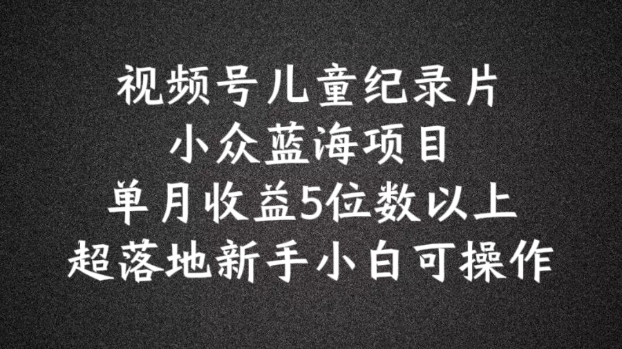 2024蓝海项目视频号儿童纪录片科普，单月收益5位数以上，新手小白可操作【揭秘】-沐颜网创资源