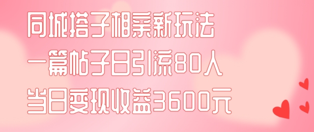 同城搭子相亲新玩法一篇帖子引流80人当日变现3600元(项目教程+实操教程)【揭秘】-沐颜网创资源