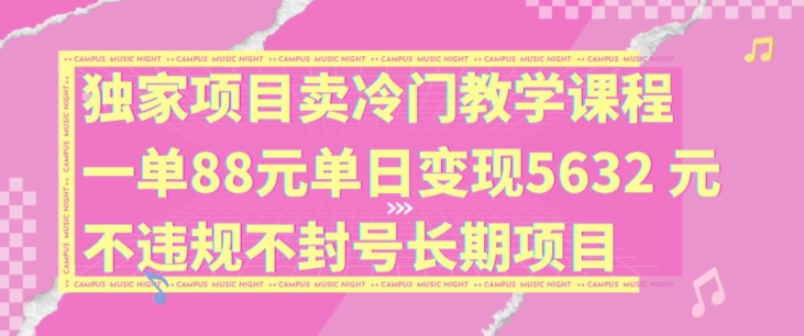 独家代理新项目卖小众教学内容一单88元单日转现5632元违反规定防封号长期项目【揭密】-沐颜网创资源