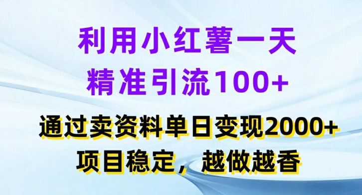 运用小红书的一天精准引流方法100 ，根据卖项目单日转现2k ，新项目平稳，越干越香【揭密】-沐颜网创资源