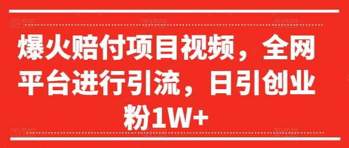 爆红赔偿新项目短视频，全网平台进行引流，日引自主创业粉1W 【揭密】-沐颜网创资源