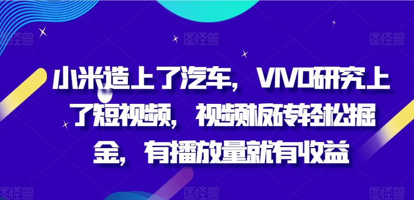 小米手机造上车辆，VIVO科学研究上小视频，短视频砖头轻轻松松掘金队，有播放量就会有盈利-沐颜网创资源