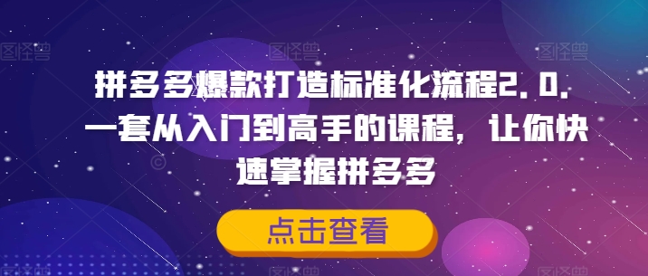 拼多多爆款打造出标准流程2.0，一套从入门到大佬的课程内容，让你快速把握拼多多平台-沐颜网创资源