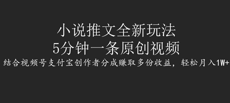 小说推文全新玩法，5分钟一条原创视频，结合视频号支付宝创作者分成赚取多份收益，轻松月入1W+-沐颜网创资源