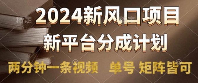 2024风口项目，新平台分成计划，两分钟一条视频，单号 矩阵皆可操作轻松上手月入9000+-沐颜网创资源