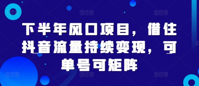 下半年风口项目，借住抖音流量持续变现，可单号可矩阵-沐颜网创资源