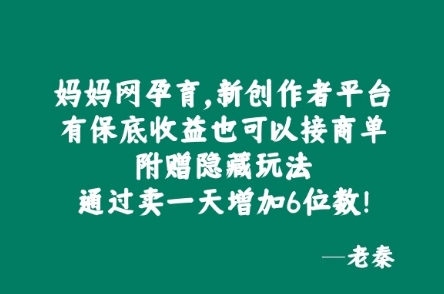 妈妈网孕育，新创作者平台，有保底收益也可以接商单-沐颜网创资源