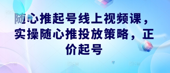 随心推起号线上视频课，实操随心推投放策略，正价起号-沐颜网创资源