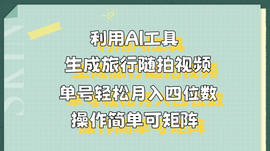 利用AI工具生成旅行随拍视频，单号轻松月入四位数，操作简单可矩阵-沐颜网创资源