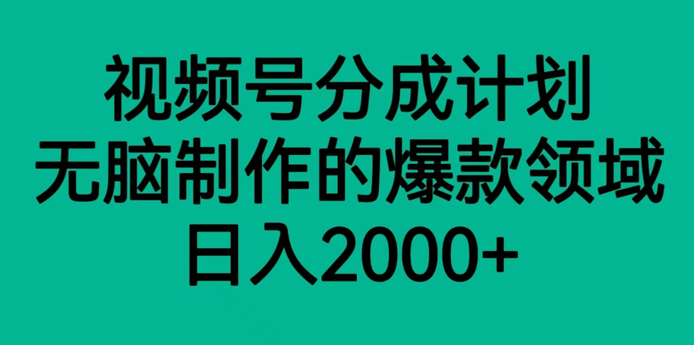微信视频号分为方案，轻轻松松没脑子制做的爆款行业，日入2000-沐颜网创资源