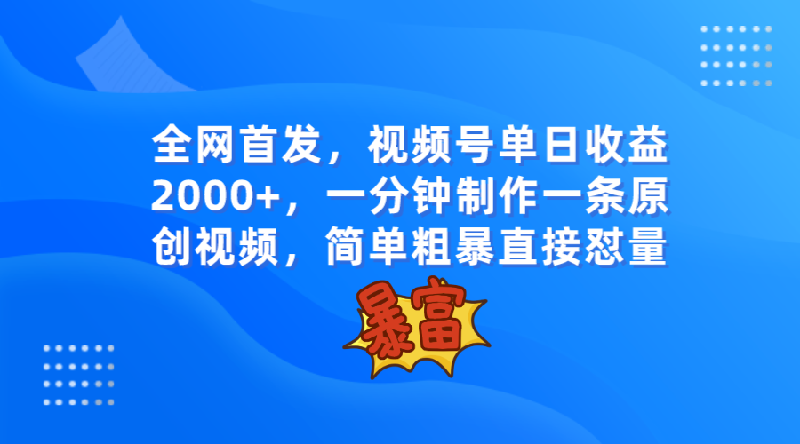 独家首发，微信视频号单日盈利2000 ，一分钟制做一条原创短视频，简单直接-沐颜网创资源