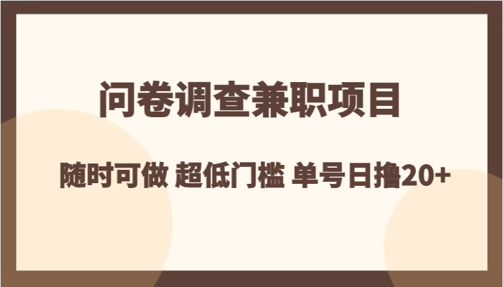 问卷调查兼职项目，随时可做 超低门槛 单号日撸20+-暖阳网-优质付费教程和创业项目大全-沐颜网创资源