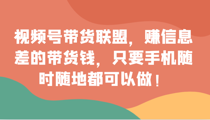 视频号带货同盟，赚信息不对称的卖货钱，仅需手机上随时随地都能做！-暖阳网-优质付费教程和创业项目大全-沐颜网创资源