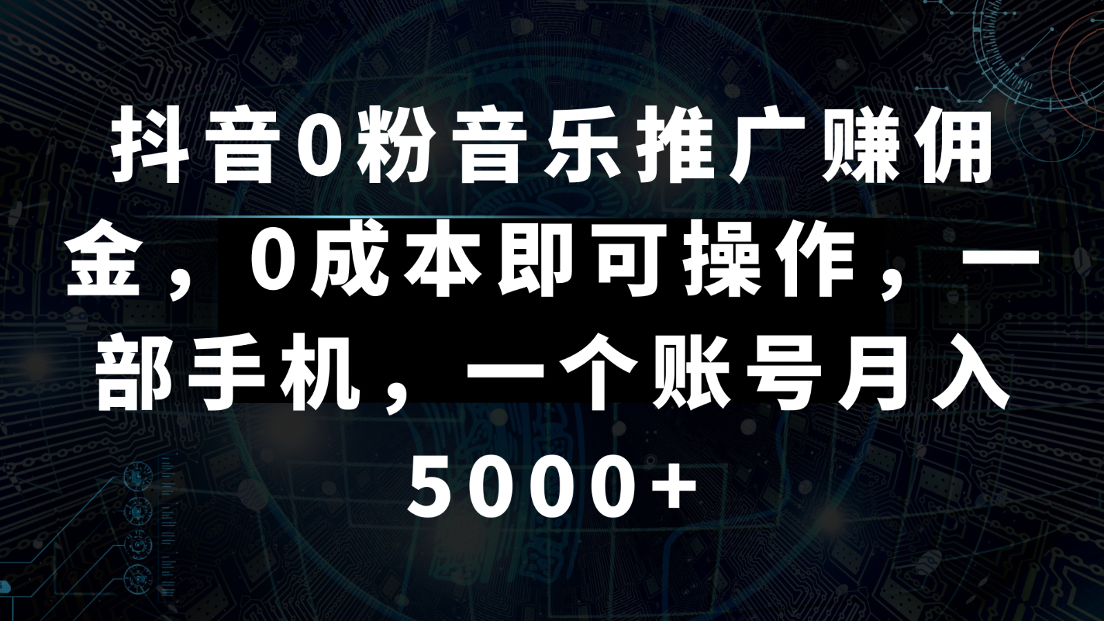 抖音视频0粉歌曲推广赚钱，0成本费即可操作，一部手机，一个账号月入5000-沐颜网创资源