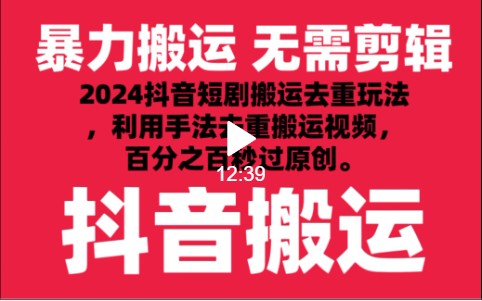 2024全新抖音搬运技术性，抖音短剧视频去重，技巧运送，运用专用工具去重复，秒过原创设计！-沐颜网创资源