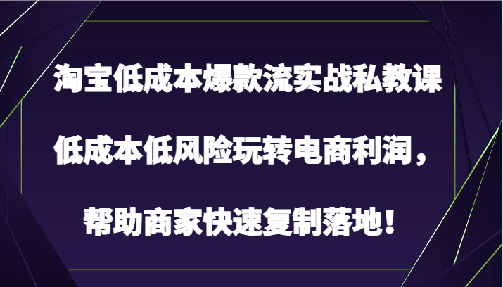 淘宝网降低成本爆品流实战演练私教，降低成本中低风险轻松玩电子商务盈利，帮助企业快速复制落地式！-沐颜网创资源