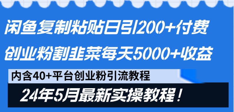 闲鱼平台拷贝日引200 付钱自主创业粉，24年5月全新方式！当韭菜割日平稳5000 盈利-沐颜网创资源
