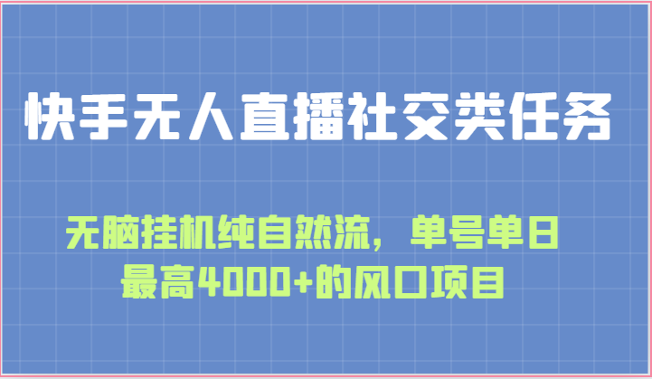 快手无人直播社交类任务：无脑挂机纯自然流，单号单日最高4000+的风口项目-沐颜网创资源