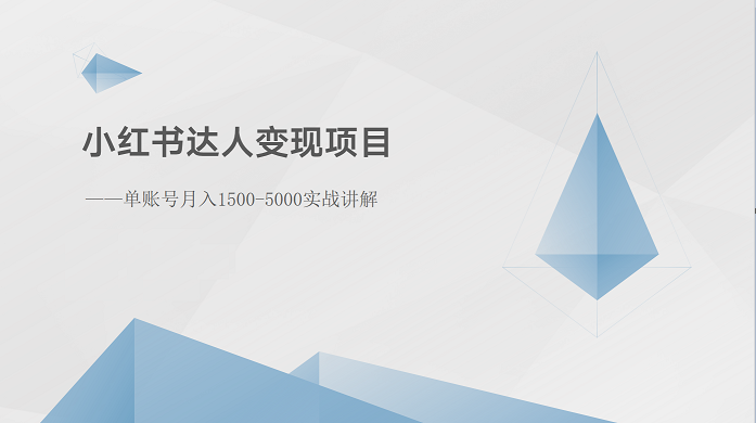 小红书达人变现项目：单账号月入1500-3000实战讲解-沐颜网创资源