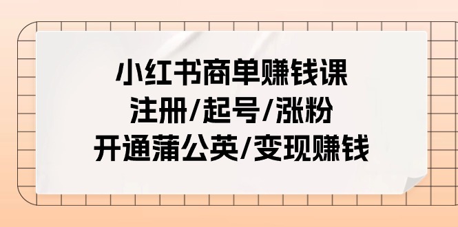 小红书商单赚钱课：注册/起号/涨粉/开通蒲公英/变现赚钱-沐颜网创资源
