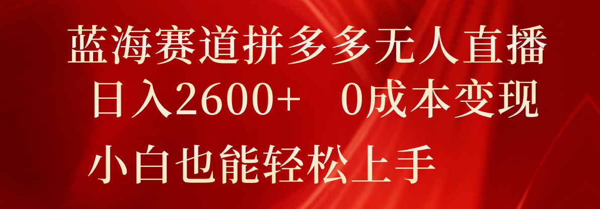 瀚海跑道拼多多平台无人直播，日入2600 ，0成本费转现，新手也可以快速上手-沐颜网创资源